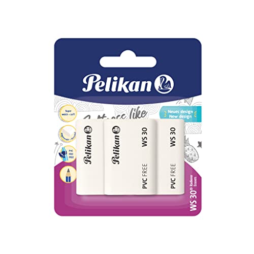 Pelikan Radiergummi WS30, aus Kunststoff, 3 Stück, 606226 Pelikan Radiergummi WS30, aus Kunststoff, 3 Stück, 606226 von Pelikan
