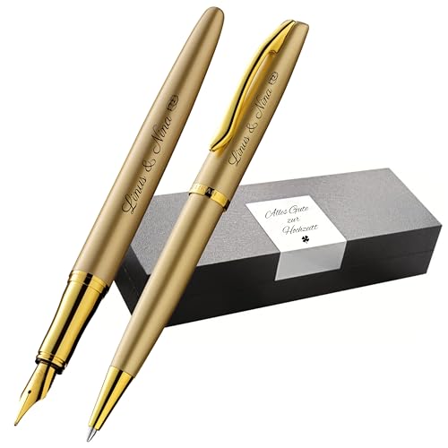 Pelikan Schreibset Jazz® Noble Elegance K/P36 Kugelschreiber und Füllhalter mit Gravur Geschenk - einzigartige Stifte mit Namen - personalisierte Geschenke (Gold Gelb) von Pelikan