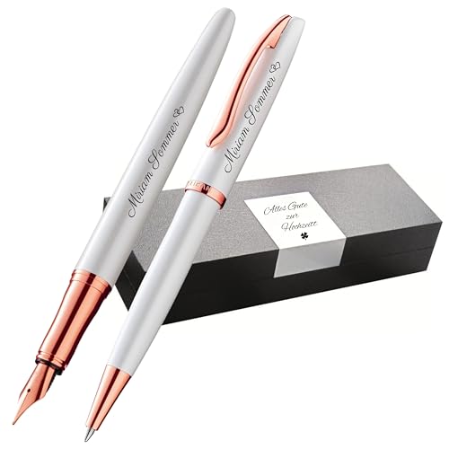 Pelikan Schreibset Jazz® Noble Elegance K/P36 Kugelschreiber und Füllhalter mit Gravur Geschenk - einzigartige Stifte mit Namen - personalisierte Geschenke (Perlmutt Weiß) von Pelikan