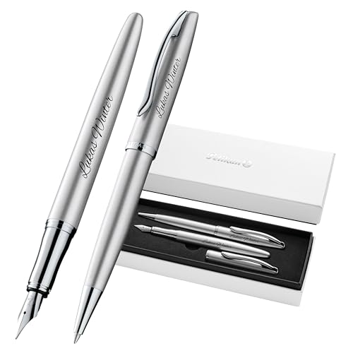 Pelikan Schreibset Jazz® Noble Elegance K/P36 Kugelschreiber und Füllhalter mit Gravur Geschenk - einzigartige Stifte mit Namen - personalisierte Geschenke (Silber) von Pelikan