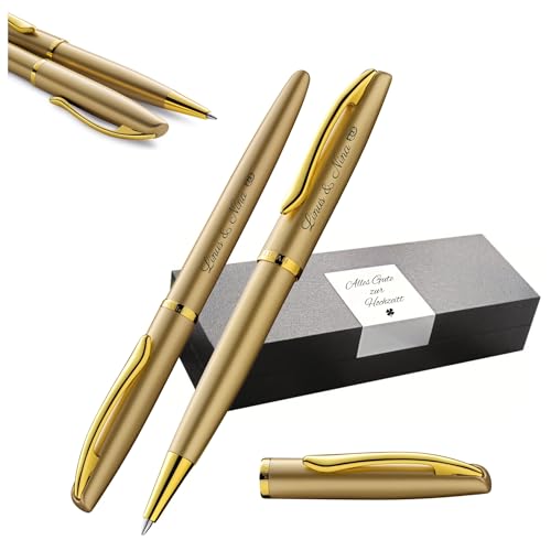 Pelikan Schreibset Jazz® Noble Elegance K/R36 Kugelschreiber und Tintenroller mit Gravur Geschenk - einzigartige Stifte mit Namen - personalisierte Geschenke (Gold Gelb) von Pelikan