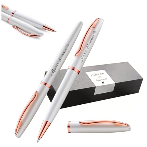 Pelikan Schreibset Jazz® Noble Elegance K/R36 Kugelschreiber und Tintenroller mit Gravur Geschenk - einzigartige Stifte mit Namen - personalisierte Geschenke (Perlmutt Weiß) von Pelikan