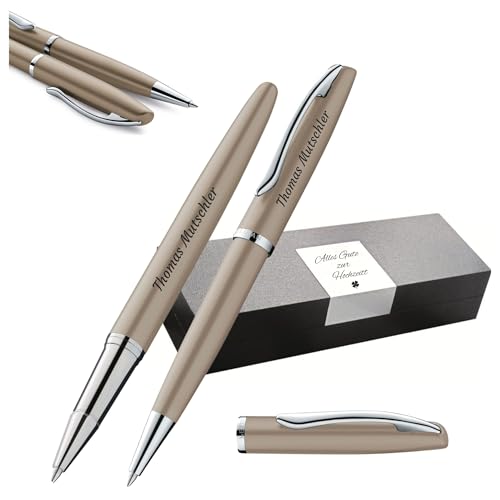 Pelikan Schreibset Jazz® Noble Elegance K/R36 Kugelschreiber und Tintenroller mit Gravur Geschenk - einzigartige Stifte mit Namen - personalisierte Geschenke (Taupe) von Pelikan