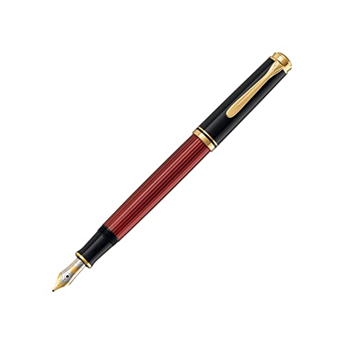 Pelikan Souverän M400 Füllfederhalter, Schwarz-Rot, 14-Karat Goldfeder M, Kolbenfüller im Geschenketui von Pelikan