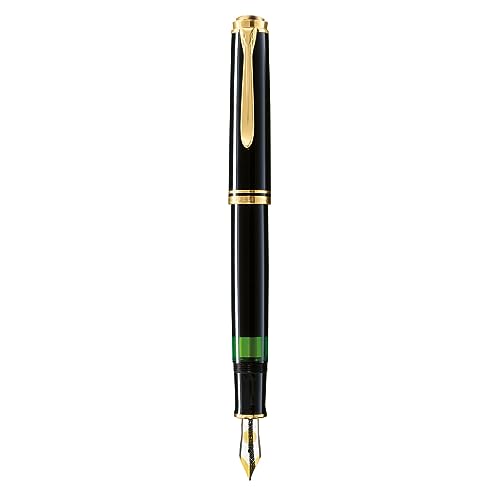 Pelikan Souverän M600 Füllfederhalter, Schwarz, 14K Bicolor-Goldfeder M, Kolbenfüller mit Edelharz-Gehäuse von Pelikan