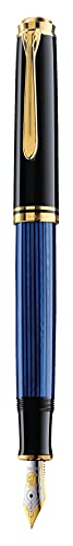 Pelikan Souverän M600 Füllfederhalter, Schwarz-Blau, 14K Goldfeder B, Kolbenfüller mit Geschenk-Etui von Pelikan