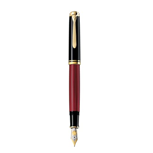 Pelikan Souverän M800 Füllfederhalter, Schwarz-Rot, 18K Bicolor-Goldfeder M, Kolbenfüller mit 24K vergoldeten Elementen von Pelikan