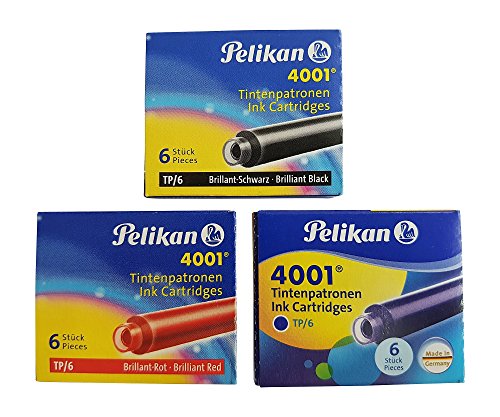Pelikan Tinte 4001ÂTP/6ÂTintenpatronen für Füllfederhalter, 0,8Âml, 18ÂStück Black+Blue+Red Pelikan Tinte 4001ÂTP/6ÂTintenpatronen für Füllfederhalter, 0,8Âml, 18ÂStück Black+Blue+Red von Pelikan