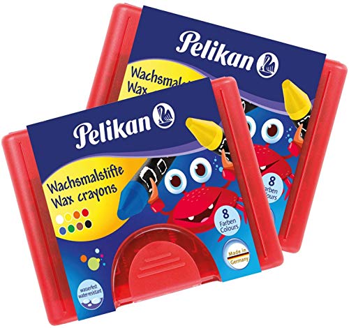 Pelikan Wachsmalstifte dreieckig, wasserfest Box mit 8 Stück + 1 Schaber (Rot, 2er Pack) von Pelikan