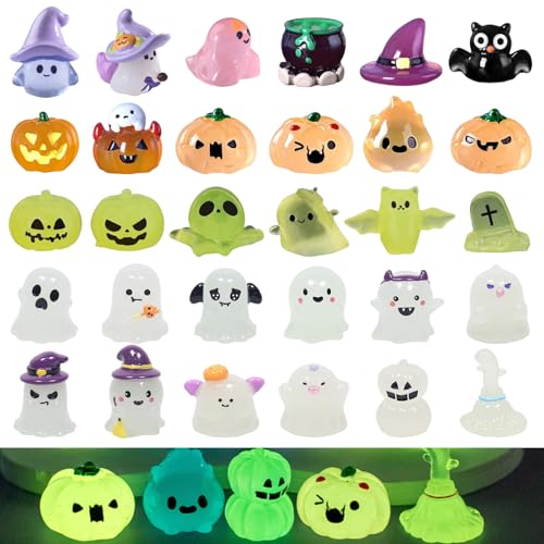 30 Stück Halloween Leuchtende Miniaturen, Halloween Geister Deko, Mini Tiere Figuren, Miniatur Leuchtende Harz Ornament, Geschenke für Kinder für Indoor GartenDekorationen Heim Tischdekoration von Pellinch