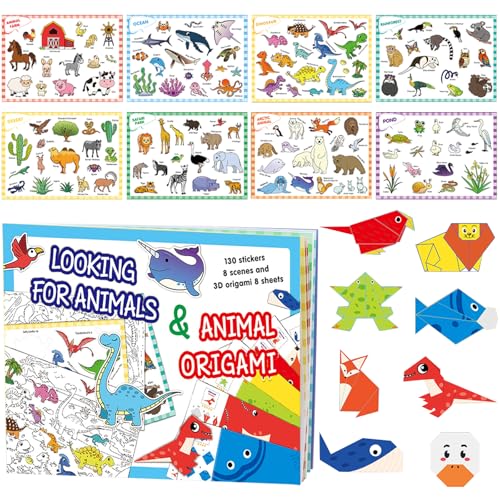 Pellinch Origami Papier, Kinder Origami Set, 16 Blätter Origami Papier für Kinder und Aufkleber Spielzeug, mit Bastelanleitung Buch, Bastelset Kunst Bastelpapier für DIY Kunst und Bastelprojekte von Pellinch
