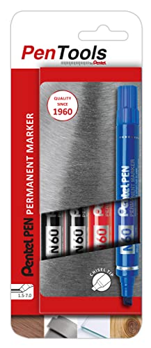 PenTools by Pentel N60 Permanent Marker, robuste Keilspitze (1,5-7,0 mm Strich) für permanente Markierungen, 4 Stück - farblich sortiert von PenTools by Pentel