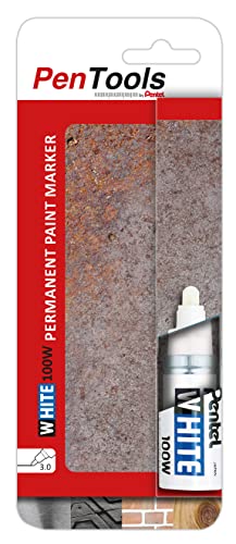 PenTools by Pentel X100W Permanent Paint Marker, Lacktinte ist permanent, weiß pigmentiert und stark deckend, vielseitig einsetzbar, Rundspitze (3,0 mm Strich), 1 Stück, weiß, X100W-PRO1EU von PenTools by Pentel