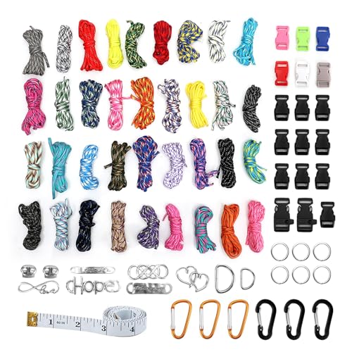 36 Farbe Paracord,3m Paracord Armband 550 Multifarben Parachute Seile Bänder Kit mit Schnallen,Paracordbänder Steckverschluss für DIY Armbänder, Schlüsselbänder, Hundehalsbänder von Penbinmall