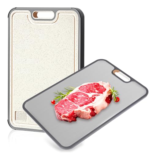Doppelseitiges, Edelstahl, Schneidebrett für Die Küche, Cutting Board Geeignet für Fleisch und Gemüse, 304 Edelstahl und Weizenstroh PP, Spülmaschinenfest Doppelseitiges, Edelstahl, Schneidebrett für Die Küche, Cutting Board Geeignet für Fleisch und Gemüse, 304 Edelstahl und Weizenstroh PP, Spülmaschinenfest von Penbinmall