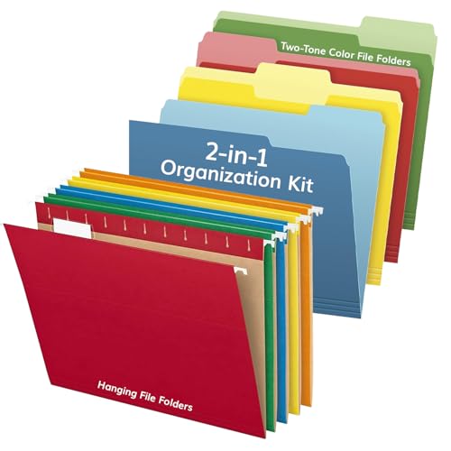 Pendaflex Recycelte Hängemappen (25 Ordner) und zweifarbige Aktenordner (36 Ordner) – verschiedene Farben, Aktenordner in Briefgröße, perfekt für Aktenschrank, Schreibtisch und Heimbüro von Pendaflex