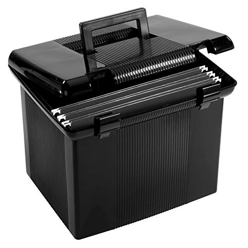 Pendaflex Tragbare Aktenbox mit Aktenschienen, Scharnierdeckel mit doppeltem Schnappverschluss, schwarz, 3 schwarze Hängeordner im Briefformat enthalten (41742AMZ) von Pendaflex