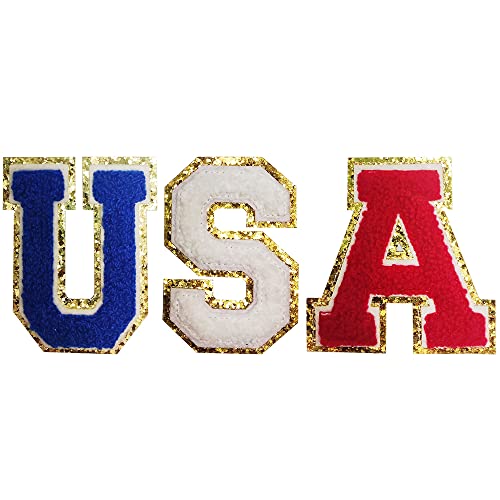3 Stück Aufnäher zum Aufbügeln auf Buchstaben Patches USA Patches für Dekorationen Supplies (USA, mehrfarbig) von Pendant of Luck