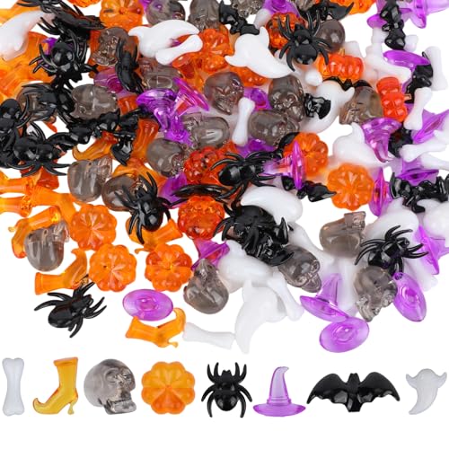 130stk Halloween-Vasenfüller, 8 Arten von Mini-Halloween-Ornamenten aus Acryl Kürbis Totenkopf Geist Fledermaus Knochen Hexenhut Spinne Stiefel Tischdekoration für Party Zuhause Basteln von Penitue