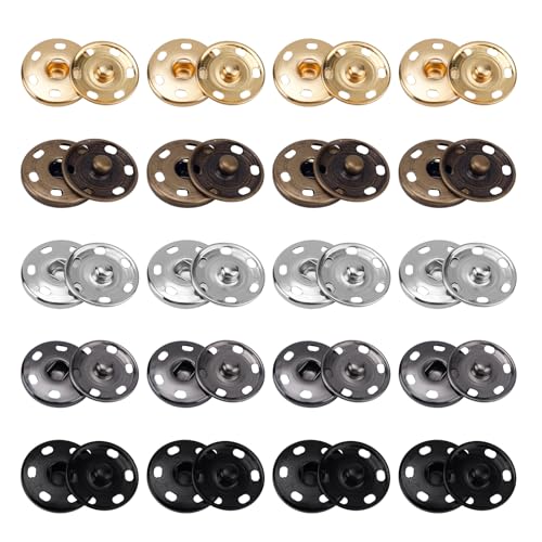 20 Paar Druckknöpfe zum Aufnähen für Stoff, 2,5cm Metall Druckknöpfe zum Nähen Mehrere Farben für Kleidung Jacken Taschen und Bastelarbeiten von Penitue