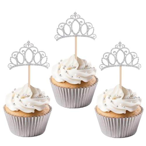 24 Stück Kronen Cupcake Topper, Silberfarbener Glitzer Schneekönigin Prinzessinnen-Thema Kuchenspieße Dekorationen für Mädchen Geburtstag Babyparty Hochzeit Partyzubehör 24 Stück Kronen Cupcake Topper, Silberfarbener Glitzer Schneekönigin Prinzessinnen-Thema Kuchenspieße Dekorationen für Mädchen Geburtstag Babyparty Hochzeit Partyzubehör von Penitue