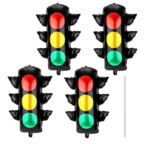 4stk Ampelballons, 80cm Große Rot Gelb Grüne Folienballons für Rennwagen Geburtstagspartys Schulbedarf zum Thema Verkehrssicherheit Dekorationen für den Schulanfang von Penitue