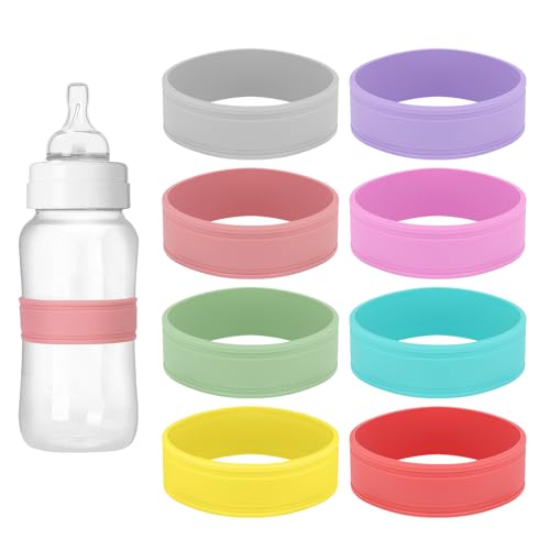 8 Stück Silikon Babyflaschenetiketten, Wiederverwendbare Beschreibbare Namensbänder für die Kindertagesstätte zum Schreiben von Namen/Datum für die Meisten Babyflaschen und Becher (8 Farben) von Penitue