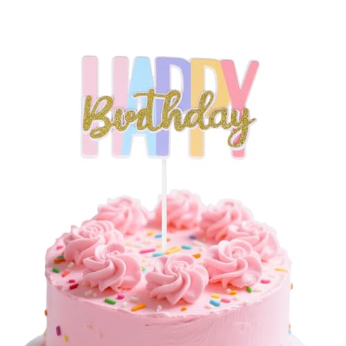 Happy Birthday Kuchendekorationen, 12,3x7cm Papier Geburtstagstorten Deko Glänzende Bunte Topper Dekoration für Jungen & Mädchen DIY-Partyzubehör von Penitue