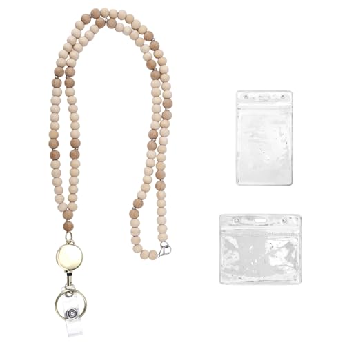 Lehrer Lanyard für Frauen, Niedliche Holzperlen Lanyards mit Ausweis Halter & Einziehbarem Badge Reel für Arbeit Schlüssel Krankenschwestern Büropersonal von Penitue
