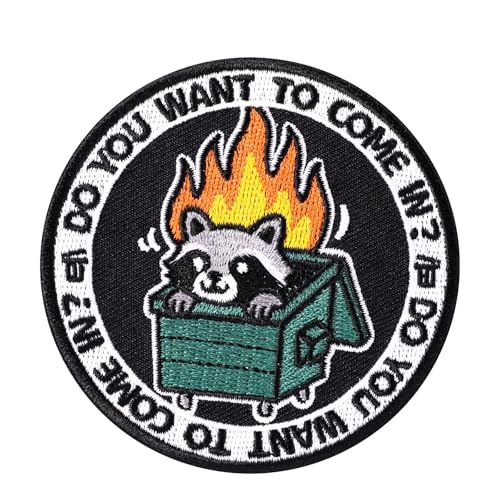 Müllcontainer Waschbär Lustige Aufnäher Patches, Polyester Müllcontainer Feuer Waschbär Patch Klett Entzückende Tier Applikationen für Hüte Rucksäcke Jacken und Haustierwesten von Penitue