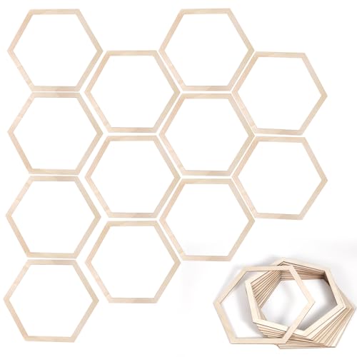 Penitue 12 Stück Waben Dekorationen, 21cm Große Hölzerne Sechsecke Honigwaben Wanddekoration DIY Bienenstock Wandkunst für Baby Shower Honigbienen DIY Geburtstagsfeier Zubehör von Penitue