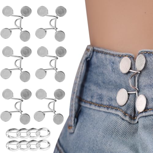 Penitue 8 Stk Hosenbund Set, Zinklegierung Wiederverwendbarer Hosenversteller Taillenversteller Coole Kettennadeln für Damen Kleider Hemden (Großes) von Penitue