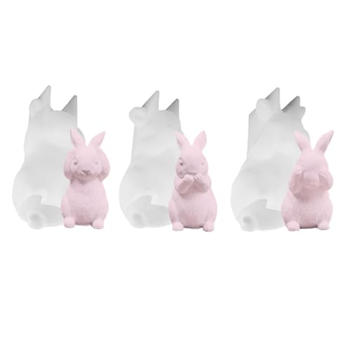 Osterhasen Silikonform Kerze, 3 Stück Hase Kerzenform, Niedliche Hasenform Silikonformen Epoxidharz Gießformen für die Herstellung von Seife Duftkerzen Schokolade Kuchen Fondant Dekoration von Penlimly