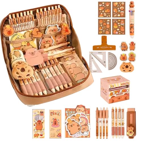 Penlimly Capybara Schreibwaren Set, Süßes Capybara Federmäppchen mit Kugelschreiber, Radiergummi, Clips, Linealen, Schlüsselanhänger und Mehr, 10 Facher Federtasche für Kinder Schüler Mädchen Junge Penlimly Capybara Schreibwaren Set, Süßes Capybara Federmäppchen mit Kugelschreiber, Radiergummi, Clips, Linealen, Schlüsselanhänger und Mehr, 10 Facher Federtasche für Kinder Schüler Mädchen Junge von Penlimly