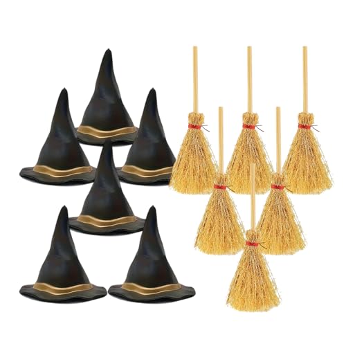 Penlimly Hexenhut - Mini Hexenhüte Und Besen | 1 Satz Miniatur Dekorationsbesen für Partys Hochzeiten Erwachsene Kleinkinder Kinder Puppenhaus Babymädchen Penlimly Hexenhut - Mini Hexenhüte Und Besen | 1 Satz Miniatur Dekorationsbesen für Partys Hochzeiten Erwachsene Kleinkinder Kinder Puppenhaus Babymädchen von Penlimly