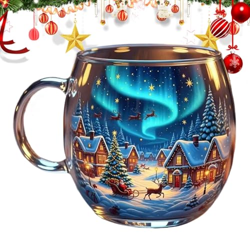 Penlimly Weihnachtskaffeetassen, Transparent Bemalter Weihnachtskaffeebecher, 300ml Festliches Trinkgeschirr Für Heiße Schokolade Latte Kalte Getränke Milch Wein von Penlimly