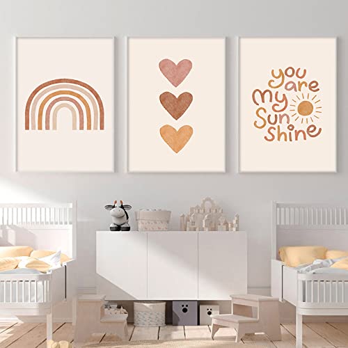 Boho-Kinderzimmer-Wandkunst, Baby-Mädchen-Raumdekoration, Bilder, Boho, Regenbogen-Leinwand, Wandkunst, Dekoration, Kinder, Kleinkind, Poster, "You Are My Sunshine", für Kinderzimmer, 30,5 x 40,6 x von Pennclys