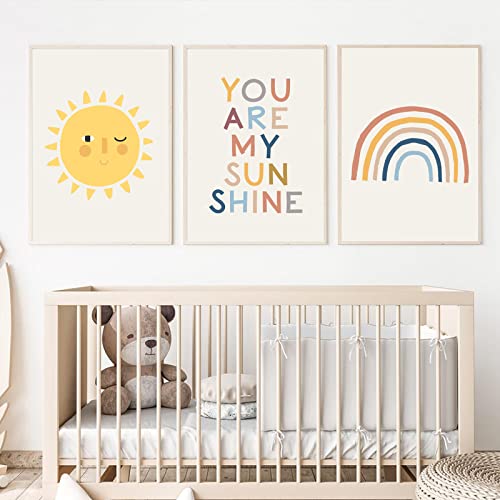You Are My Sunshine Wandkunst, 3-teilig, Boho-Kinderzimmer, Wandkunst, Regenbogenkunst, Wanddekoration, Kinderzimmer, Kinderzimmer, Bilder für Baby, Mädchen, Zimmerdekoration, 40,6 x 61 cm, ungerahmt You Are My Sunshine Wandkunst, 3-teilig, Boho-Kinderzimmer, Wandkunst, Regenbogenkunst, Wanddekoration, Kinderzimmer, Kinderzimmer, Bilder für Baby, Mädchen, Zimmerdekoration, 40,6 x 61 cm, ungerahmt von Pennclys