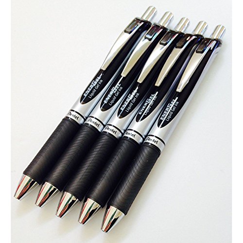 5 x Pentel BL77 Energel Kugelschreiber, TintenrollerSchreibfarbe: Schwarz 0,7 mm Metallspitze,Gummigriffzone. 5 x BL77-A von Pentel