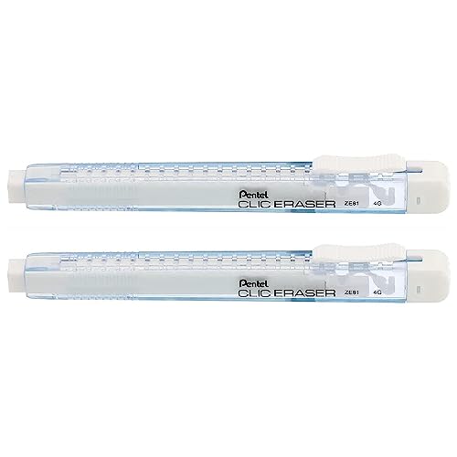 PENTEL Clic Eraser Radierer, rechteckig, Korpus hellblau, Pastellfarben, 2 Stück von Pentel