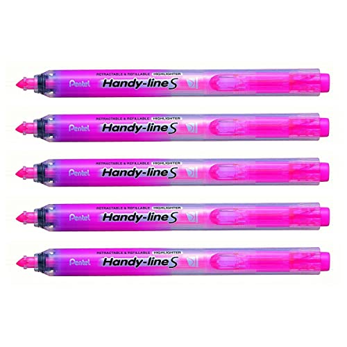 PENTEL Handy-Line S Textmarker, einziehbar, nachfüllbar, Rosa, 5 Stück von Pentel