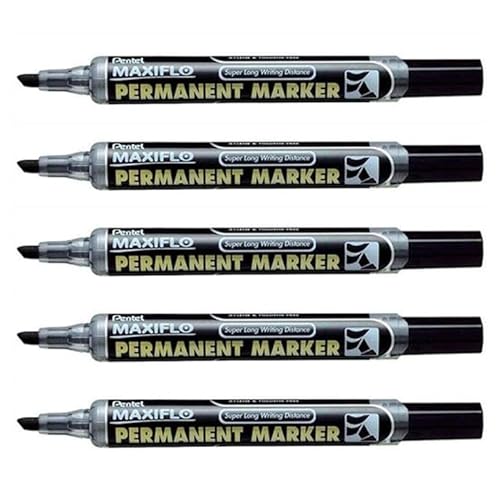 PENTEL MAXIFLO NLF60 Permanentmarker, abgeschrägte Spitze, 1 – 3,5 mm, Schwarz, 5 Stück PENTEL MAXIFLO NLF60 Permanentmarker, abgeschrägte Spitze, 1 – 3,5 mm, Schwarz, 5 Stück von Pentel
