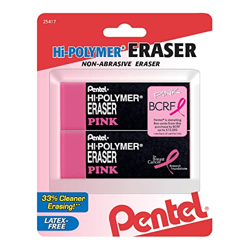 Pentel Pink BCA Hi-Polymer Block Radiergummi, groß, Pink, 2 Stück (ZEH10BCBP2) von Pentel