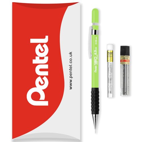 Pentel 120 Series Automatischer Druckbleistift A315 + 12 HB-Minen + Tube Radiergummi-Nachfüllminen – in Kissenverpackung – 0,5 mm – Hellgrün von Pentel