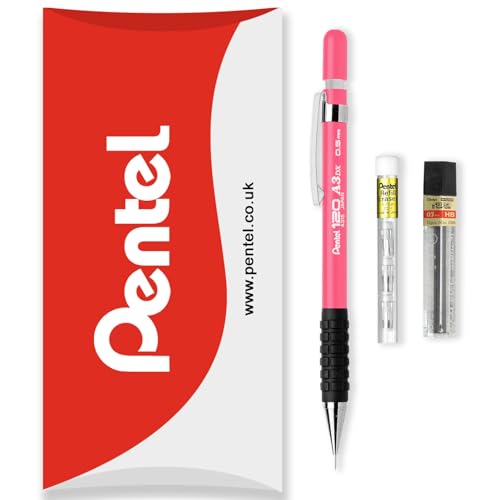 Pentel 120 Series Automatischer Druckbleistift A315 + 12 HB-Minen + Tube Radiergummi-Nachfüllminen – in Kissenverpackung – 0,5 mm – Rosa Pentel 120 Series Automatischer Druckbleistift A315 + 12 HB-Minen + Tube Radiergummi-Nachfüllminen – in Kissenverpackung – 0,5 mm – Rosa von Pentel
