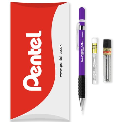 Pentel 120 Series Automatischer Druckbleistift A315 + 12 HB-Minen + Tube Radiergummi-Nachfüllminen – in Kissenverpackung – 0,5 mm – Violett Pentel 120 Series Automatischer Druckbleistift A315 + 12 HB-Minen + Tube Radiergummi-Nachfüllminen – in Kissenverpackung – 0,5 mm – Violett von Pentel