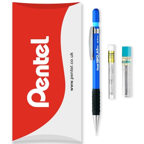 Pentel 120 Series Automatischer Druckbleistift A317 + 12 HB-Minen + Tube Radiergummi-Nachfüllminen – in Kissenverpackung – 0,7 mm – Blau Pentel 120 Series Automatischer Druckbleistift A317 + 12 HB-Minen + Tube Radiergummi-Nachfüllminen – in Kissenverpackung – 0,7 mm – Blau von Pentel