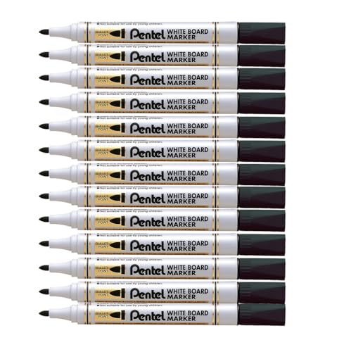 Pentel 4,2 mm Whiteboard Marker, mit Rundspitze, Schwarz, 12 Stifte) von Pentel