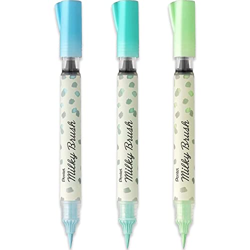 Pentel Arts Milchige Pinsel-Marker, Pastell-Tinte, feiner bis breiter Strich, 3 Stück, Pastellblau, Mintgrün und Pastellgrün von Pentel