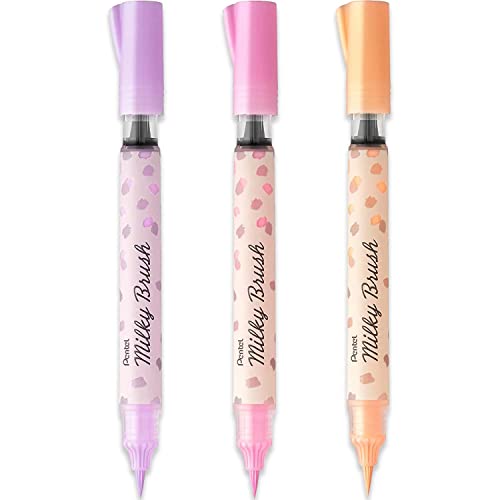 Pentel Arts Milchige Pinsel-Marker, Pastell-Tinte, feiner bis breiter Strich, 3 Stück, pastellviolett, pastellrosa und pastellorange Tinte Pentel Arts Milchige Pinsel-Marker, Pastell-Tinte, feiner bis breiter Strich, 3 Stück, pastellviolett, pastellrosa und pastellorange Tinte von Pentel